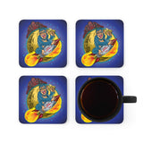 Ape On a Rocket Blue Corkwood Coaster Set