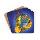 Ape On a Rocket Blue Corkwood Coaster Set
