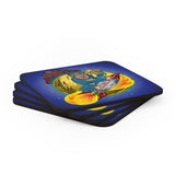 Ape On a Rocket Blue Corkwood Coaster Set