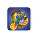 Ape On a Rocket Blue Corkwood Coaster Set